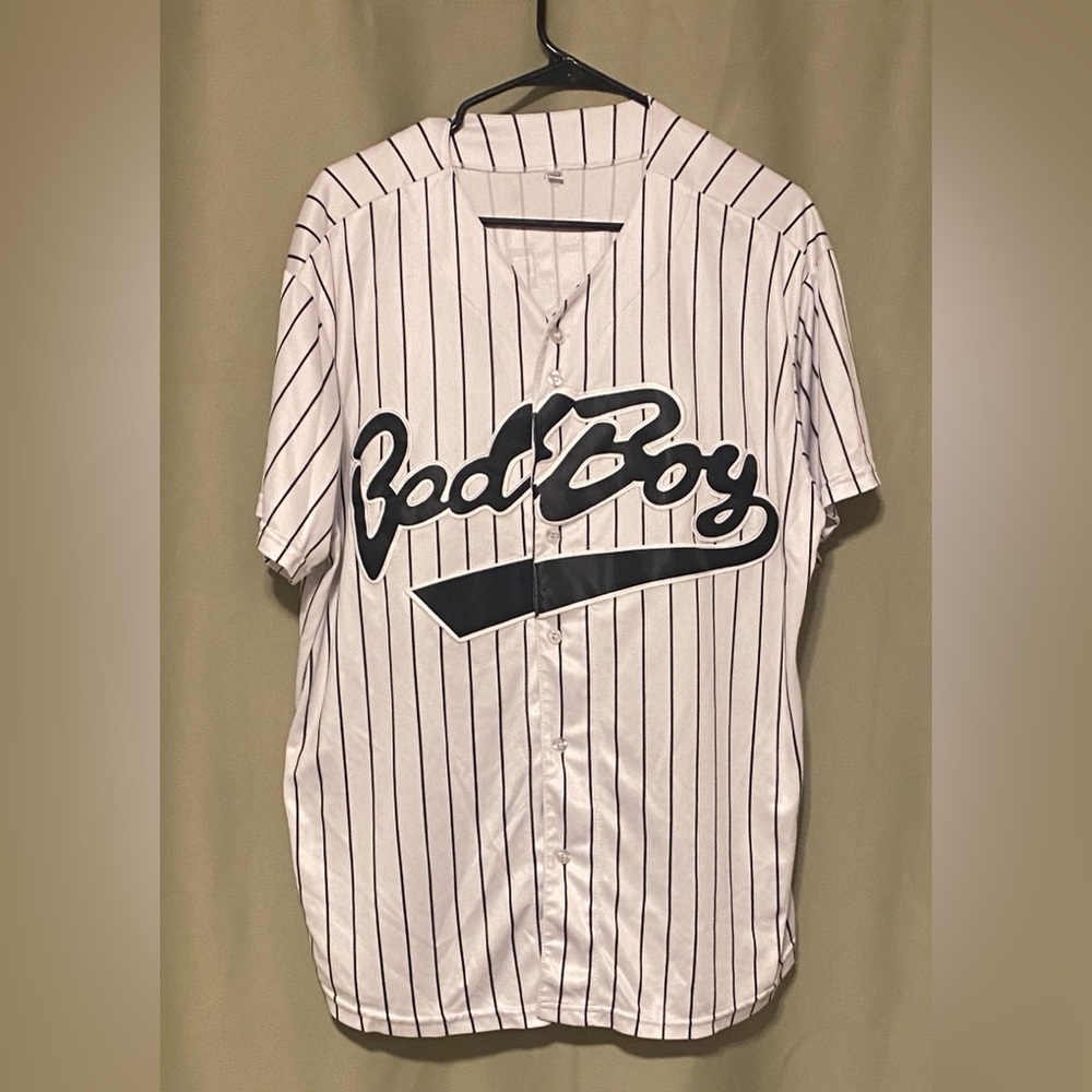Bad Boy Jersey #10 Biggie Baseball Jersey 90’s Rap Hip Hop Stripped Size Large